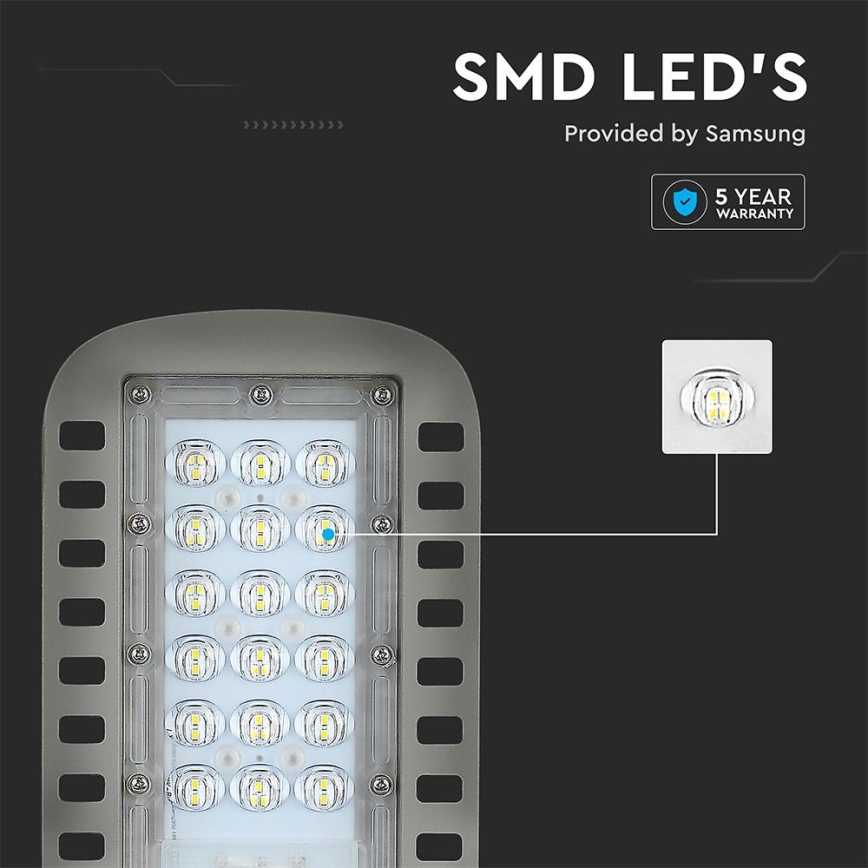 LED Pouličná lampa SAMSUNG CHIP LED/30W/230V 6500K šedá