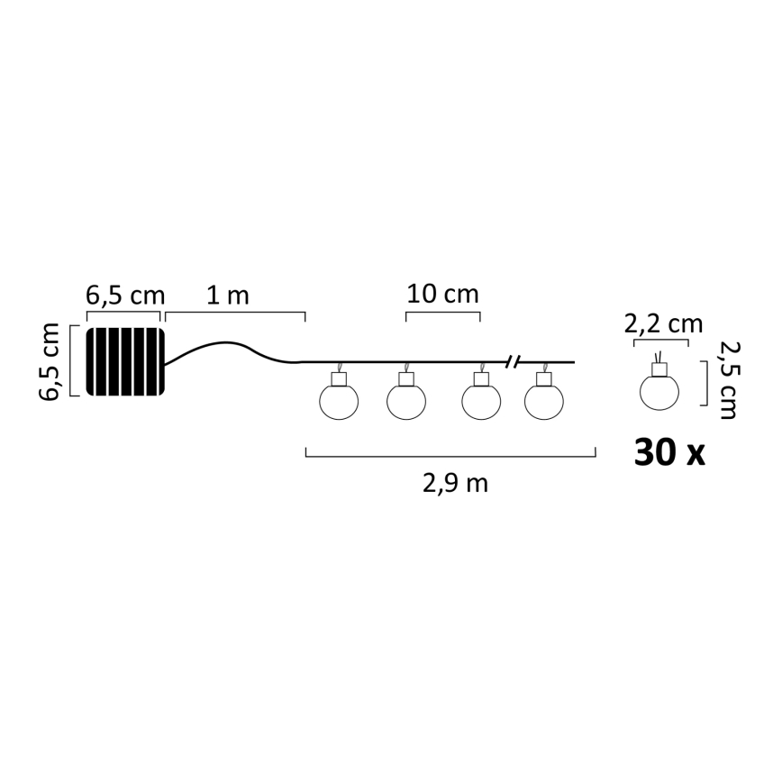 LED RGB Solární reťaz PARTY 30xLED/1,2V 3,9 m IP44