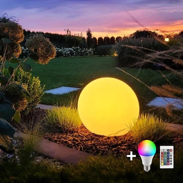 LED RGB Stmievateľná vonkajšia lampa GLOBO 1xE27/8,5W/230V pr. 30 cm IP44 + diaľkové ovládanie