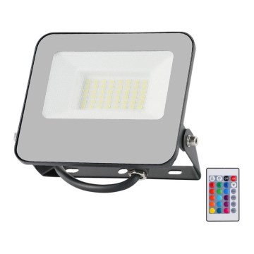 LED RGBW Stmievateľný reflektor LED/30W/230V IP65 šedá + diaľkové ovládanie