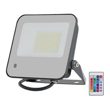 LED RGBW Stmievateľný reflektor LED/50W/230V IP65 šedá + diaľkové ovládanie