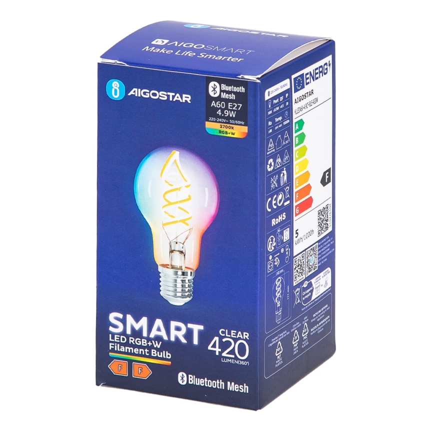 LED RGBW Žiarovka FILAMENT A60 E27/4,9W/230V 2700K - Aigostar