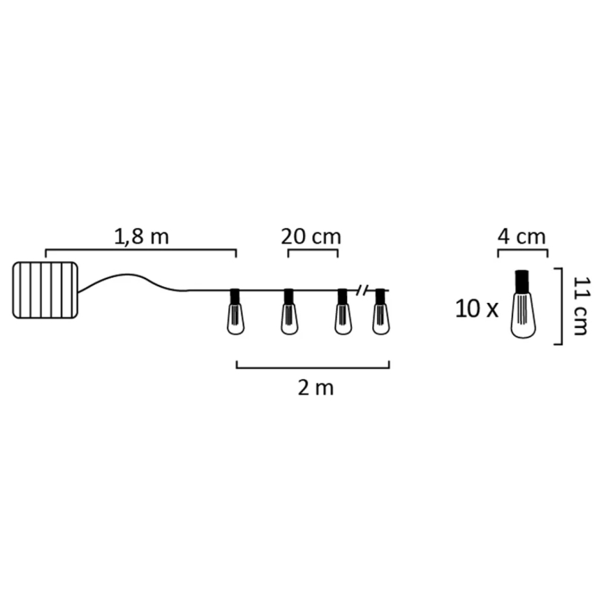 LED Solárna reťaz EDISON 10xLED/1,2V 3,8 m IP44