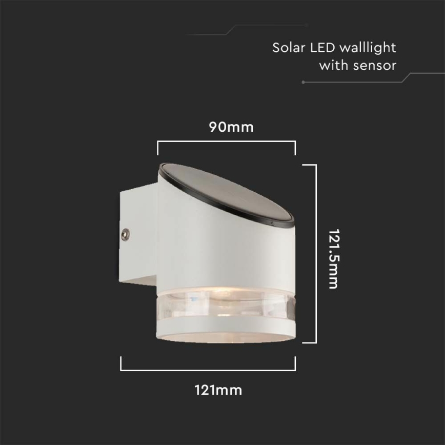 LED Solárne nástenné svietidlo so senzorom LED/1W/3,7V IP54 3000K biela