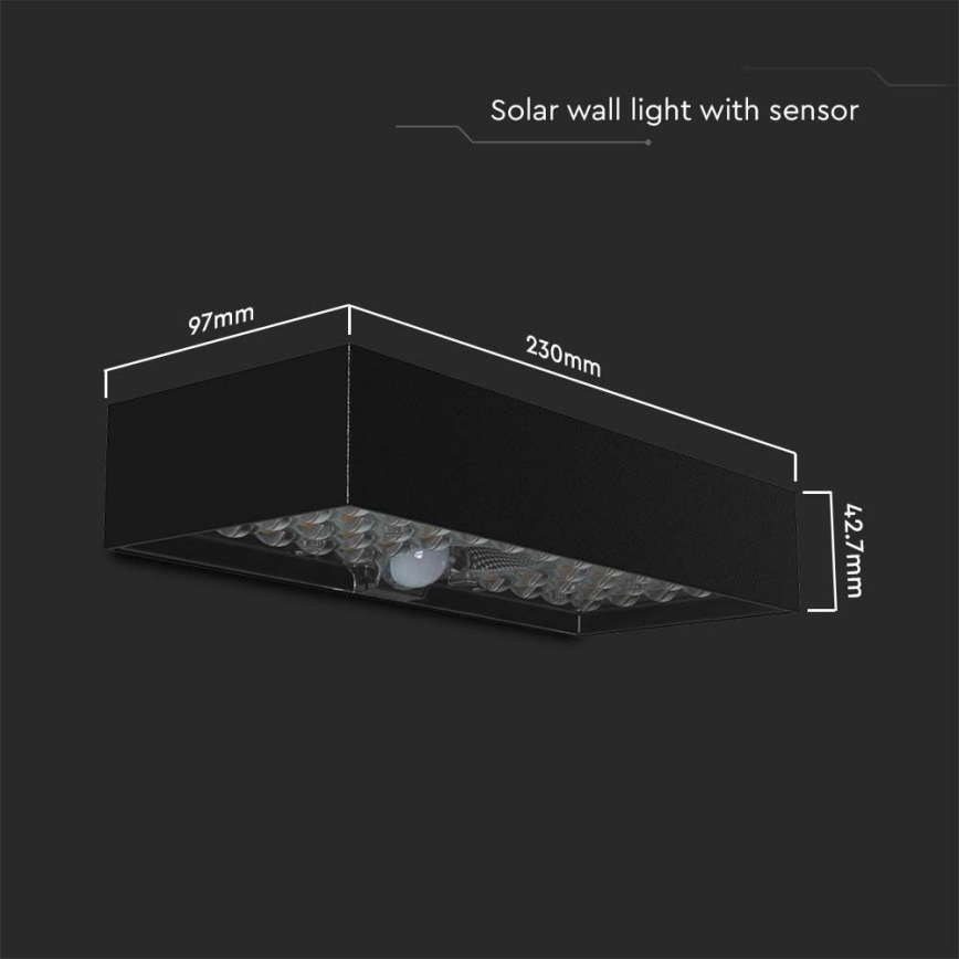 LED Solárne nástenné svietidlo so senzorom LED/6W/3,7V IP65 4000K čierna