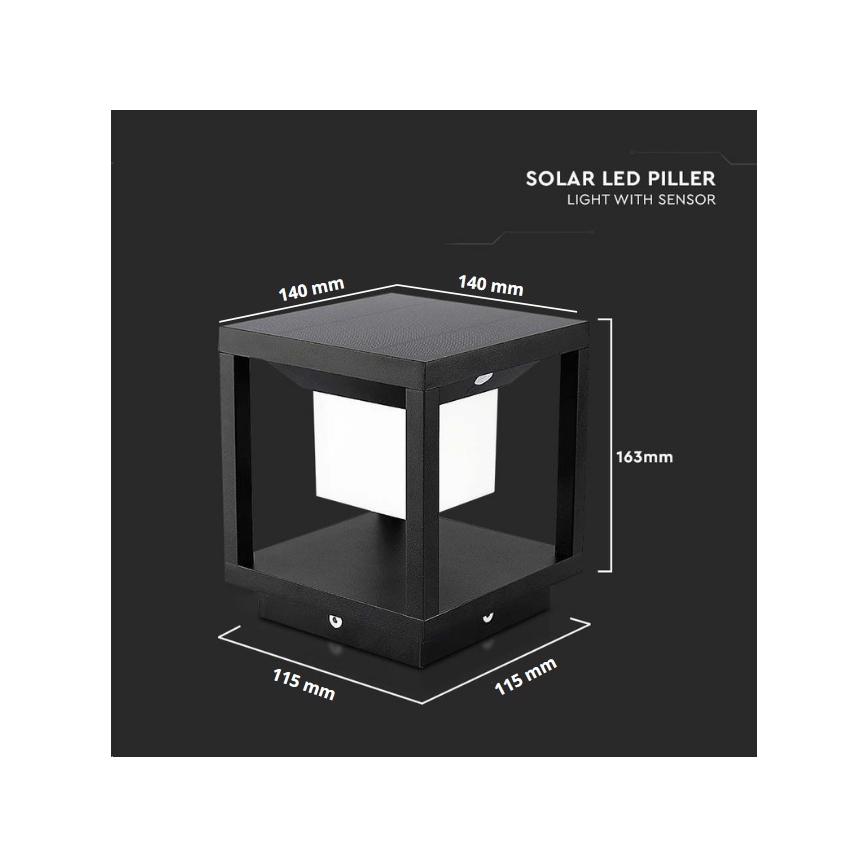 LED Solárne svietidlo so senzorom LED/2W/5,5V 3000K IP65 čierna