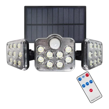 LED Solárny reflektor so senzorom pohybu a súmraku LED/20W/3,7V 1200 mAh IP44 + diaľkové ovládanie