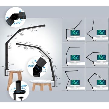 LED Stmievateľná dotyková flexibilní stolná lampa LED/12W/230V 3000/4000/5000/6500K CRI 92 čierna