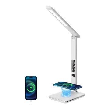 LED Stmievateľná lampa s bezdrôtovým nabíjaním QI a USB KINGFISHER LED/8,5W/230V biela