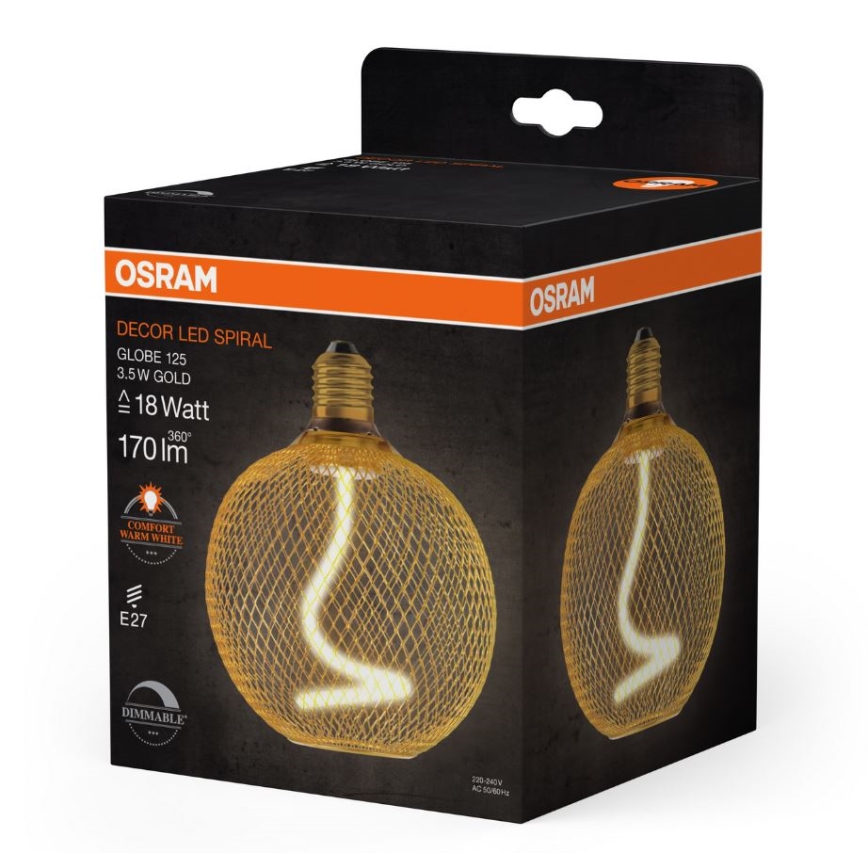 LED Stmievateľná žiarovka DECOR FILAMENT G125 E27/3,5W/230V 1800K zlatá - Osram