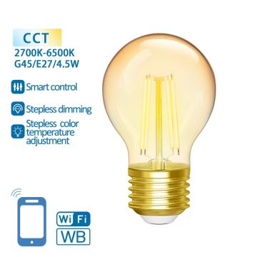 LED Stmievateľná žiarovka FILAMENT G45 E27/4,5W/230V 2700-6500K Wi-Fi - Aigostar