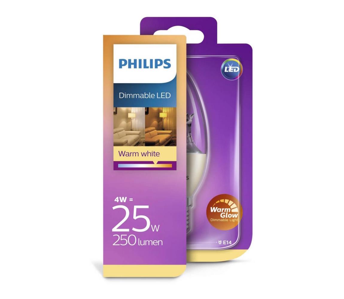 Obrázok Philips LED Sviečka 4-25W, E14, 2200-2700K WarmGlow, číra, stmievateľná (929001139830)