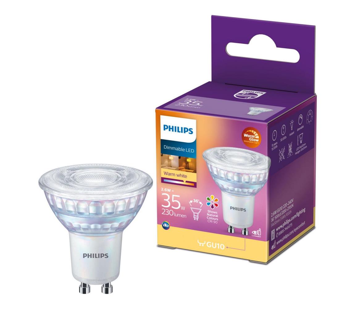 Philips LED Stmievateľná žiarovka Philips Warm Glow GU10/2,6W/230V 2200-2700K CRI 90 