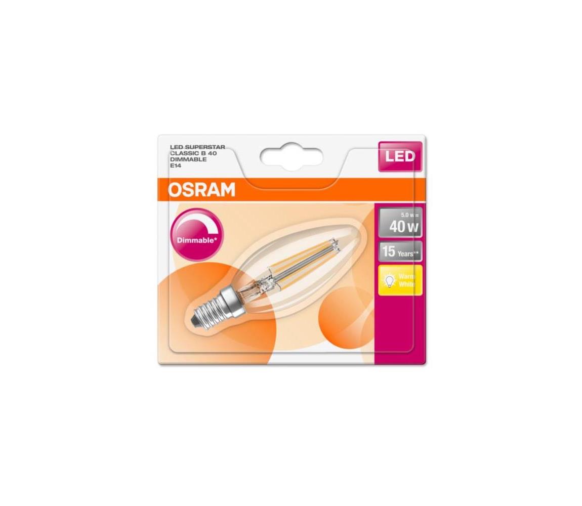 Obrázok LEDVANCE OSRAM LED Filament SUPERSTAR ClasB  230V 5W 827 E14 DIM A+ Sklo čiré 470lm 2700K 15000h (blistr 1ks)