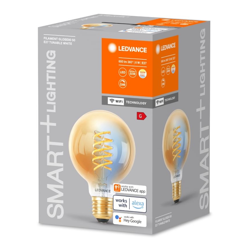 LED Stmievateľná žiarovka SMART+ FILAMENT GLOBE G80 E27/8W/230V 2200-5000K Wi-Fi - Ledvance