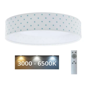 LED Stmievateľné detské stropné svietidlo SMART GALAXY KIDS LED/24W/230V 3000-6500K hviezdičky biela/tyrkysová + diaľkové ovládanie