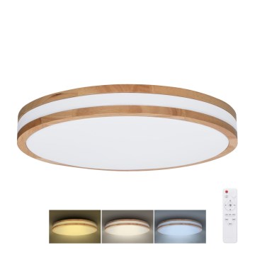 LED Stmievateľné stropné svietidlo WOODY LED/60W/230V 3000-6500K dub pr. 50 cm + diaľkové ovládanie