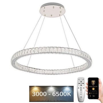 LED Stmievateľný krištáľový luster na lanku LED/100W/230V 3000-6500K strieborná + diaľkové ovládanie