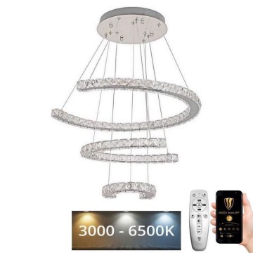 LED Stmievateľný krištáľový luster na lanku LED/100W/230V 3000-6500K strieborná + diaľkové ovládanie