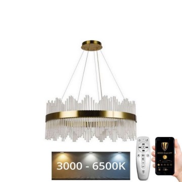 LED Stmievateľný krištáľový luster na lanku LED/110W/230V 3000-6500K zlatá + diaľkové ovládanie