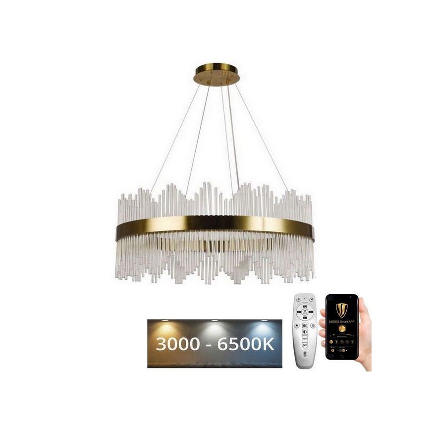 LED Stmievateľný krištáľový luster na lanku LED/110W/230V 3000-6500K zlatá + diaľkové ovládanie