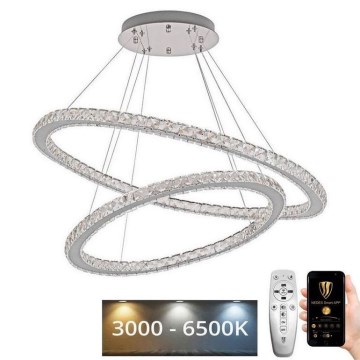 LED Stmievateľný krištáľový luster na lanku LED/160W/230V 3000-6500K strieborná + diaľkové ovládanie