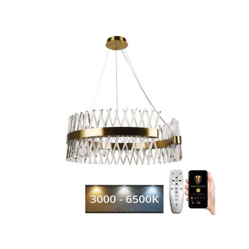 LED Stmievateľný krištáľový luster na lanku LED/175W/230V 3000-6500K zlatá + diaľkové ovládanie