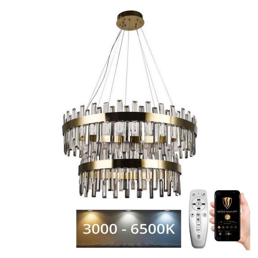 LED Stmievateľný krištáľový luster na lanku LED/190W/230V 3000-6500K + diaľkové ovládanie