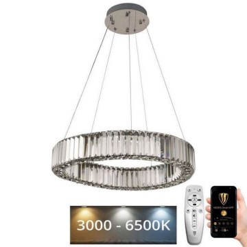 LED Stmievateľný krištáľový luster na lanku LED/40W/230V 3000-6500K chróm + diaľkové ovládanie