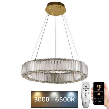 LED Stmievateľný krištáľový luster na lanku LED/40W/230V 3000-6500K chróm/zlatá + diaľkové ovládanie