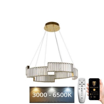 LED Stmievateľný krištáľový luster na lanku LED/40W/230V 3000-6500K zlatá + diaľkové ovládanie