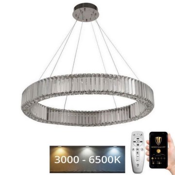 LED Stmievateľný krištáľový luster na lanku LED/50W/230V 3000-6500K chróm + diaľkové ovládanie