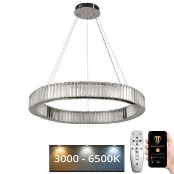 LED Stmievateľný krištáľový luster na lanku LED/50W/230V 3000-6500K chróm + diaľkové ovládanie