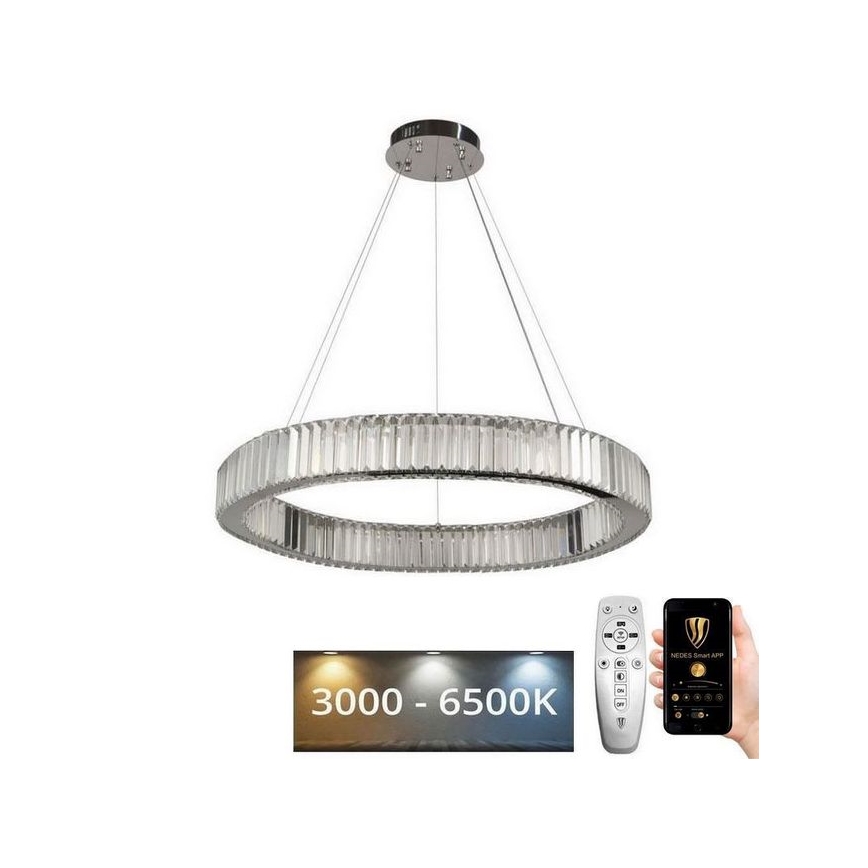 LED Stmievateľný krištáľový luster na lanku LED/50W/230V 3000-6500K chróm + diaľkové ovládanie