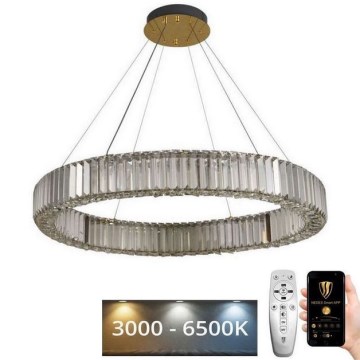 LED Stmievateľný krištáľový luster na lanku LED/50W/230V 3000-6500K chróm/zlatá + diaľkové ovládanie