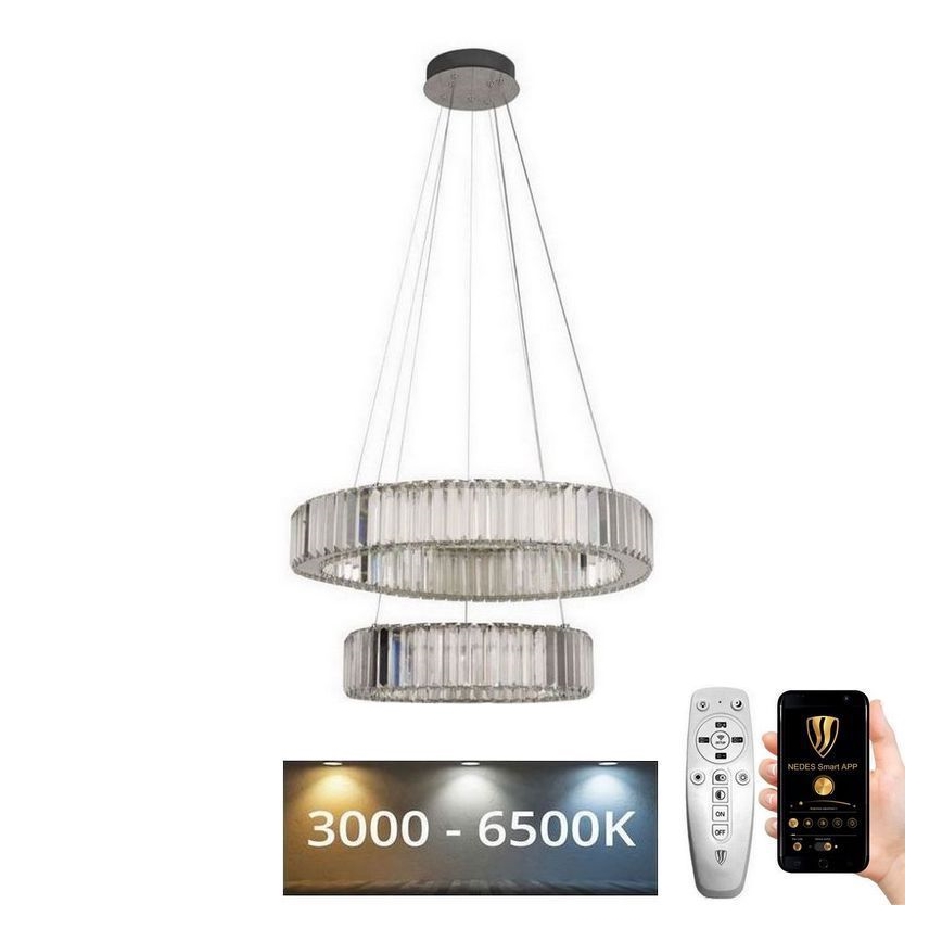 LED Stmievateľný krištáľový luster na lanku LED/65W/230V 3000-6500K chróm + diaľkové ovládanie