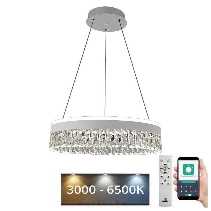 LED Stmievateľný krištáľový luster na lanku LED/90W/230V 3000-6500K biela + diaľkové ovládanie