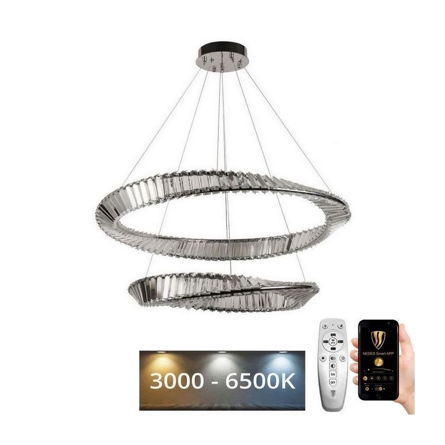 LED Stmievateľný krištáľový luster na lanku LED/90W/230V 3000-6500K chróm + diaľkové ovládanie