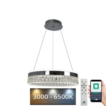 LED Stmievateľný krištáľový luster na lanku LED/90W/230V 3000-6500K chróm + diaľkové ovládanie