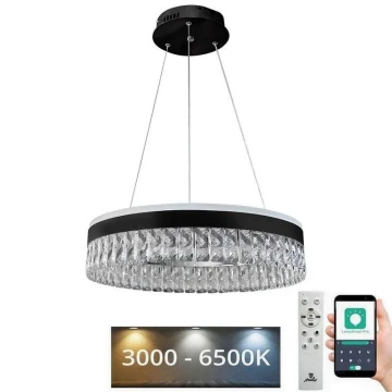 LED Stmievateľný krištáľový luster na lanku LED/90W/230V 3000-6500K čierna + diaľkové ovládanie