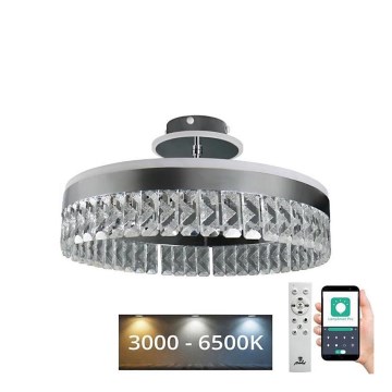 LED Stmievateľný krištáľový prisadený luster LED/75W/230V 3000-6500K chróm + diaľkové ovládanie