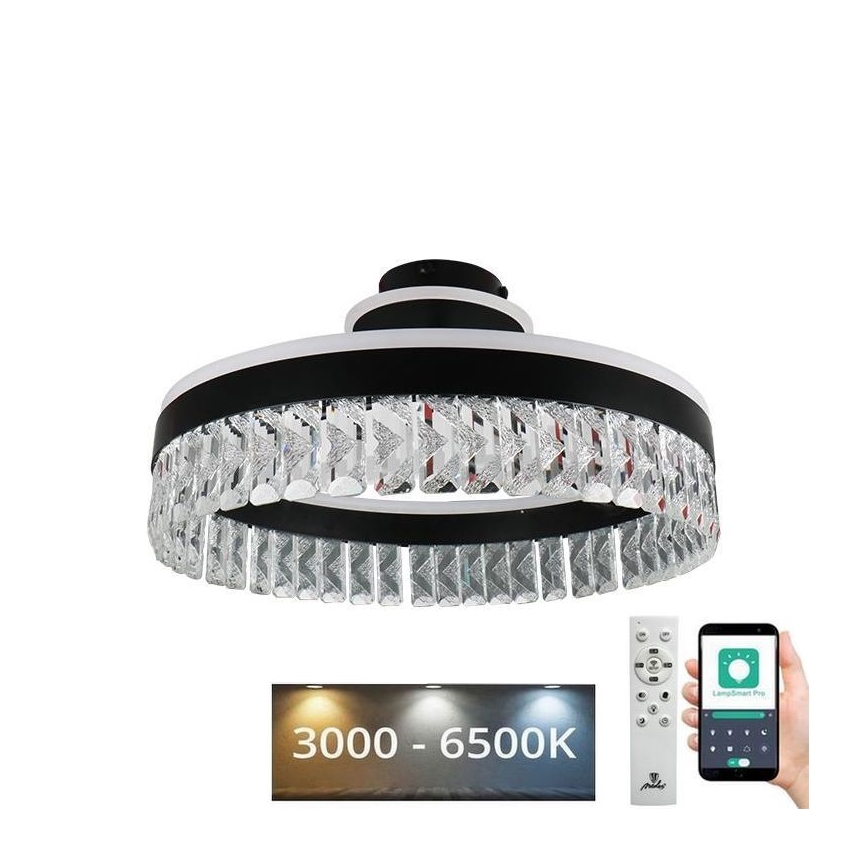 LED Stmievateľný krištáľový prisadený luster LED/75W/230V 3000-6500K čierna + diaľkové ovládanie