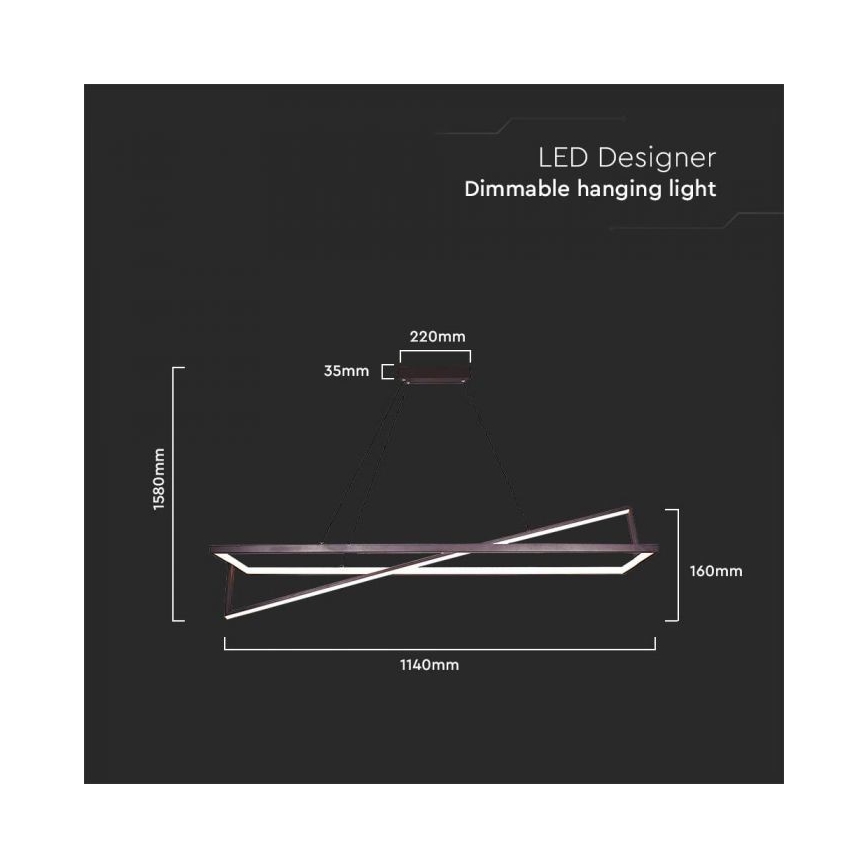 LED Stmievateľný luster na lanku LED/45W/230V 3000K 114 cm čierna