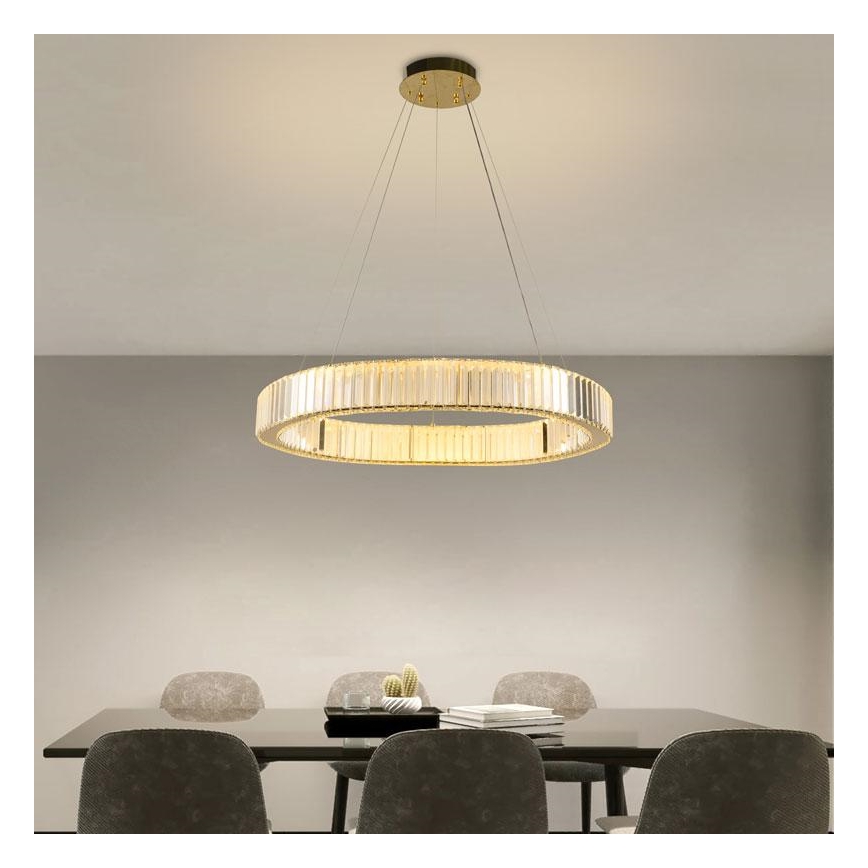 LED Stmievateľný krištáľový luster na lanku LED/50W/230V 3000-6500K chróm/zlatá + diaľkové ovládanie