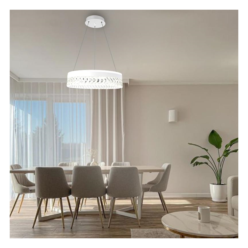 LED Stmievateľný krištáľový luster na lanku LED/90W/230V 3000-6500K biela + diaľkové ovládanie