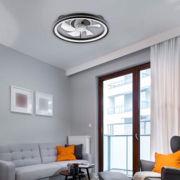 LED Stmievateľné stropné svietidlo s ventilátorom FARGO LED/37W/230V čierna + diaľkové ovládanie