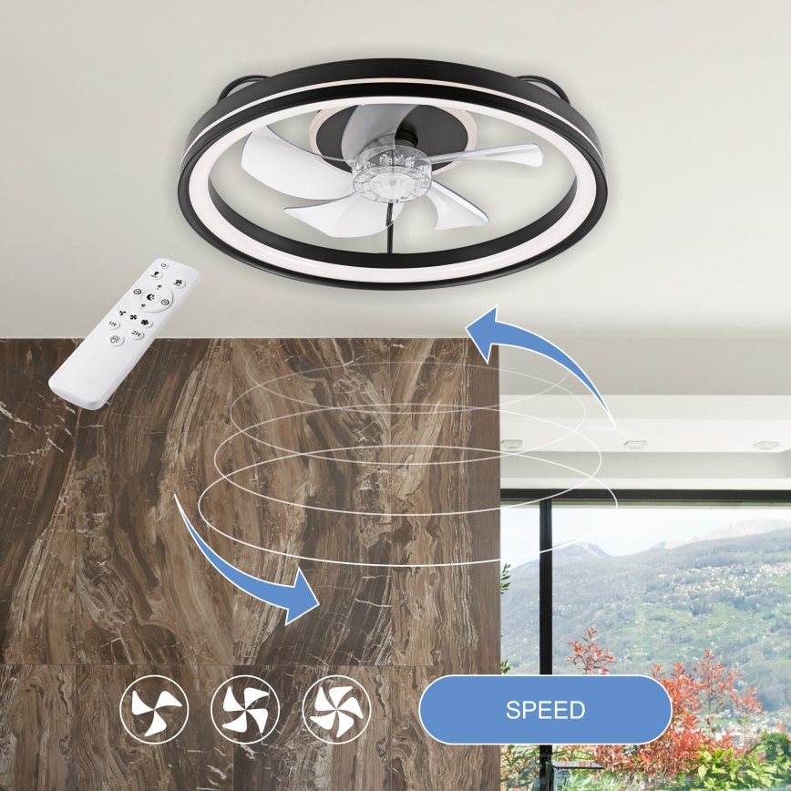 LED Stmievateľné stropné svietidlo s ventilátorom FARGO LED/37W/230V čierna + diaľkové ovládanie