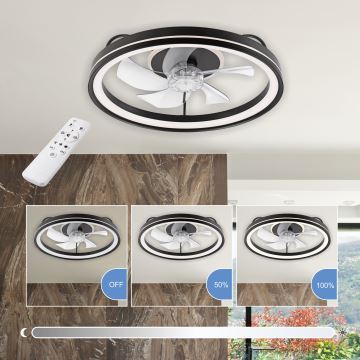 LED Stmievateľné stropné svietidlo s ventilátorom FARGO LED/37W/230V čierna + diaľkové ovládanie