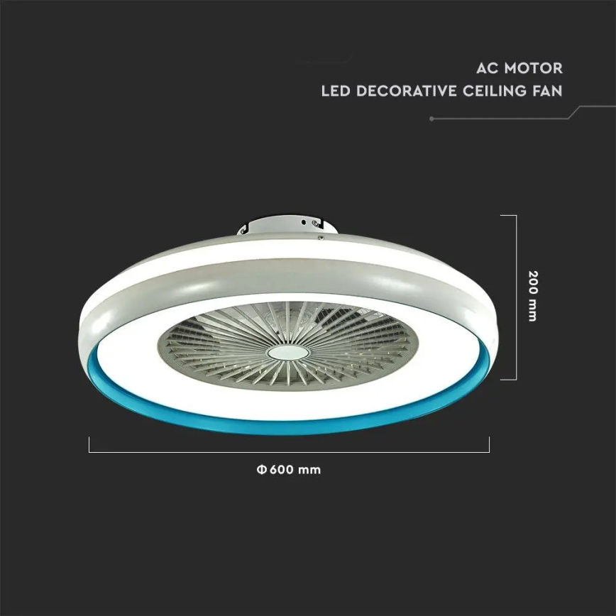 LED Stropné svietidlo s ventilátorom LED/45W/230V 3000/4000/6500K modrá + diaľkové ovládanie