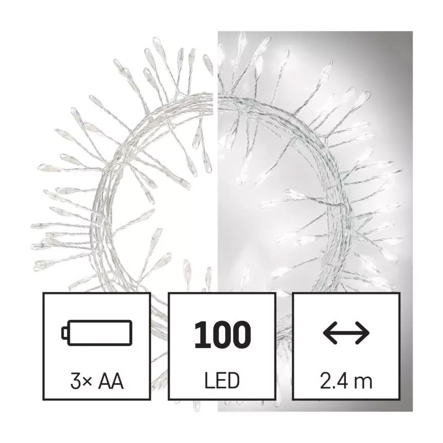 LED Vianočná reťaz 100xLED/3xAA 2,7 m studená biela